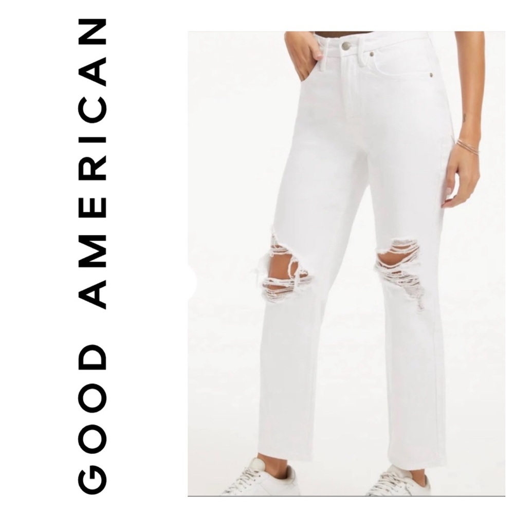 🆕 Good American white distressed denim jeans size 4/27 L4 - Picture 1 of 11